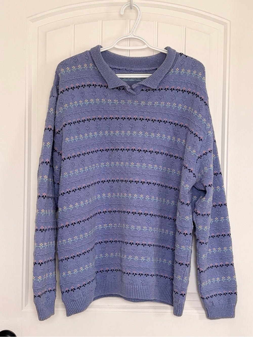 Vintage Lavender Patterned Collared Women's Sweater